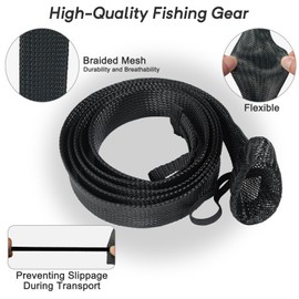 EZYoutdoor Rod Socks for Fishing Poles – 7ft Braided Mesh Rod Sleeves, Fishing Pole Sleeve with Elastic Lanyard, for Spinning, Casting, and Fly (2 Pack)