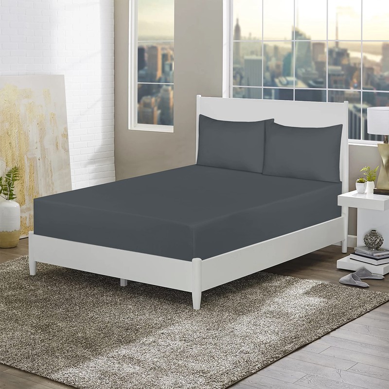 EV Dekor Fitted Sheet Single, Charcoal - Deep Pocket Bedsheet