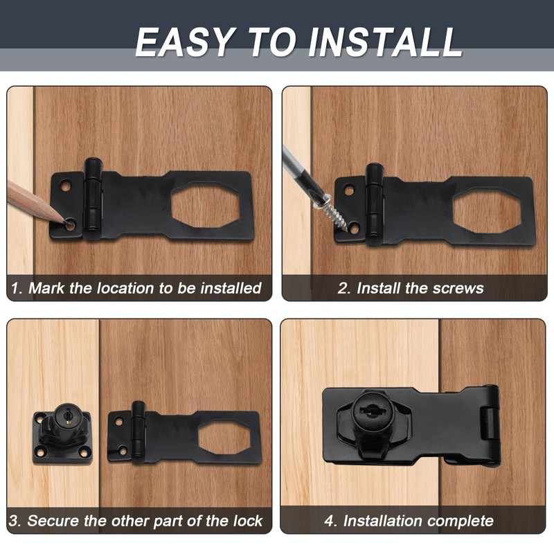 Kyuionty 2Pcs Keyed Hasp Locks 3 Inch Twist Knob Keyed