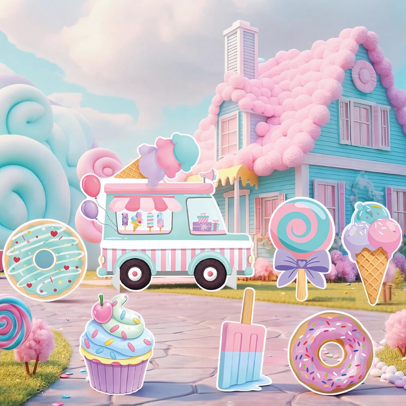 Fiwochic 7 Pcs Large Candyland Party Decorations with Stands, Dessert