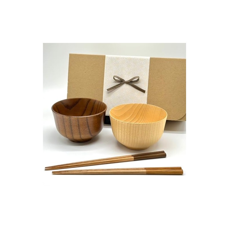 Gift Box Included, Wooden Bowls and Chopsticks Set of 4