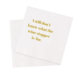 VOWFOO Funny Cocktail Napkins 100Pcs I Still Don't Know What The Wine Stopper Is For Paper Disposable Party Napkins for Just About Any Adult Get-together Party Table Decorations 5 x 5 two-ply (Gold)