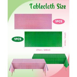 Koongso 2 Pack Pink and Green Glitter Table Cloth, Witch and Princess Party Decorations 54" x 108" Shiny Laser Table Cover Plastic Rectangle Disposable Tablecloth
