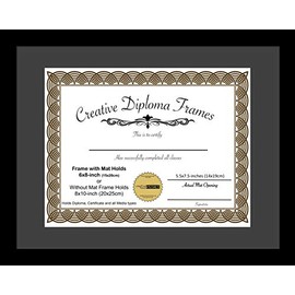 Creative Picture Frames 6x8 Classic Black Diploma Frame with Black Mat Glass Easel and Installed Wall Hangers | Frame Holds 8x10 Media Without Mat