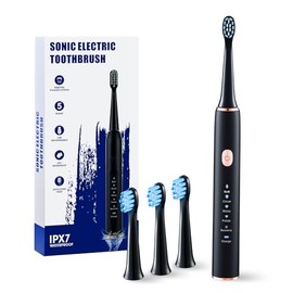 Cepillo de dientes eléctrico para adultos: cepillo de dientes sónico de alta frecuencia y amplia amplitud para blanqueamiento, 3 cabezales, cepillo de