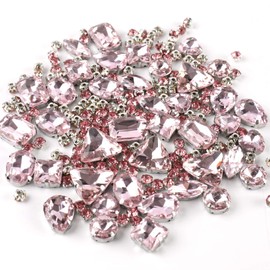 Sew on Rhinestones, 180pcs Pink Rhinestones Mix Shapes Sew on Glass Rhinestone Gems with Prongsfor Crafts, Clothes, Costume, Shoes, Dresses(Pink)