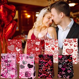 12 Pcs Valentines Gift Bags Valentine’s Day Bags with Valentines Stickers, Double Side Valentines Treat Paper Bags for Valentine Party Supplies Decoration