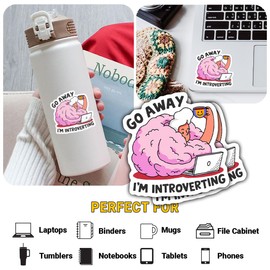 (3 Pcs) Go Away I'm Introverting Sticker - Funny Anti Social Vinyl Decal for Laptop, Water Bottle, Car, Window - Weatherproof Introvert Gift - 3 inch