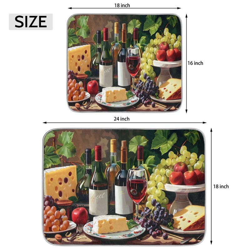 Dish Drying Mat, Red Wine Pattern Drying Mat Absorbent Reversible