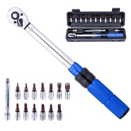 KATSU 1/4 Inch Drive Click Torque Wrench 15 PCs Set 2-24 Nm 72 Teeth Bike Torque Wrench with Hex & Torx Socket Bits and Extension Bar for Road and Mountain Bicycles Repair