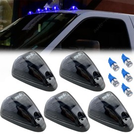 GLOFE 5X Black Smoke Lens Cab Roof Marker Running Lamps w/Blue LED Lights Compatible with Ford F150 F250 F350 F450 F550 F650 F750 E150 E250 E350 E450 1999-2016 Super Duty Pickup Trucks(Blue)