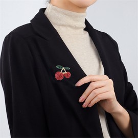 coadipress Red Cherry Fruit Brooch for Women Fashion Dainty Rhinestone 3D Cherry Brooch Pin Delicate Birthday Party Chic Accessory Jewelry (Green Leaf Cherry)