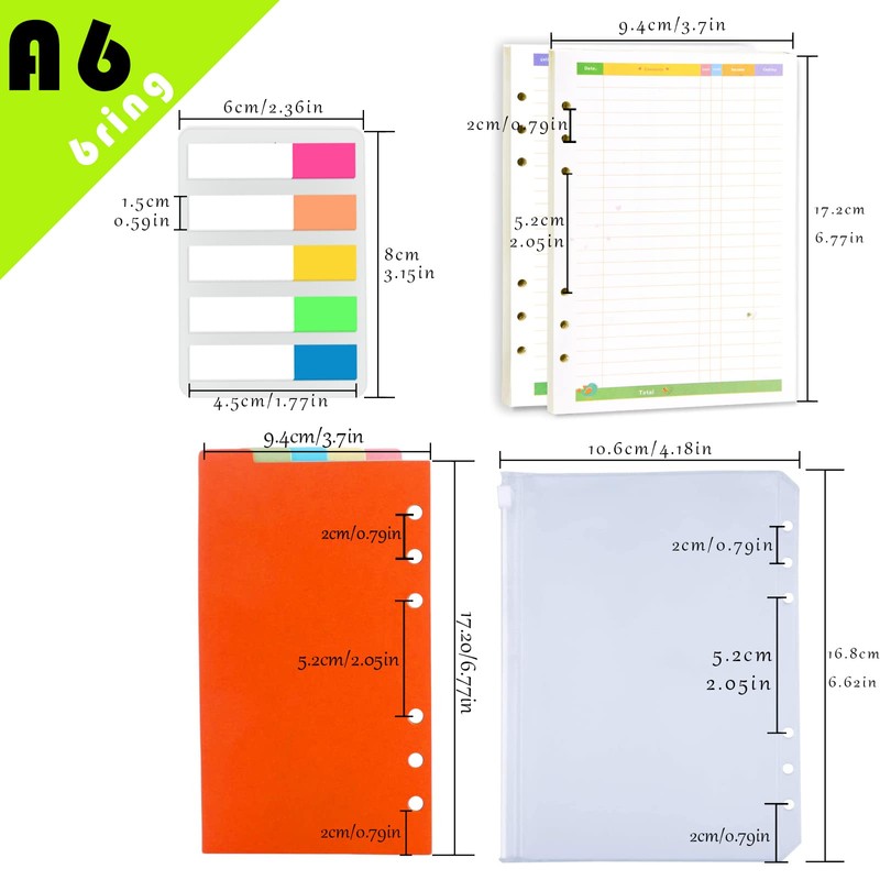 Rancco A6 Budget Planner Refill Paper, 90 Pages Colorful 6-Ring