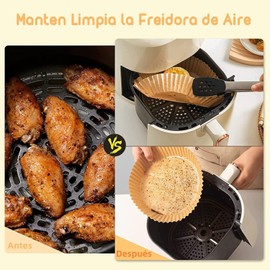 Papel para Freidora de Aire, Forro de Papel Desechable de Alimentaria, Revestimiento Antiadherente, Air Fryer Paper de Silicona al Aceite, Redondo Filtros para Hornear/Hornos/Microondas/Sartén(100pcs)