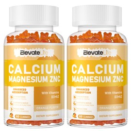 Calcium Magnesium Zinc Gummies with Vitamin D3 & K2 - High Potency Enhanced Absorption -120 Orange Gummies Flavored