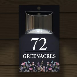 Custom Signs Solar Illuminated Modern Anthracite House Number Sign 24cm x 14.5cm Meadow Field Design