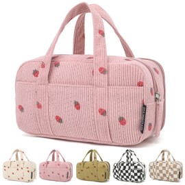 QYQMEYQ Large Pencil Case Pouch,Extra Big Pencil Bags with Zipper,Cute Corduroy Pencil Pouch with 5 Compartments,Pen Bag Wide Opening,Pencil Pouch Organizer, Pencil Box for Teen Girls Adults (Pink)