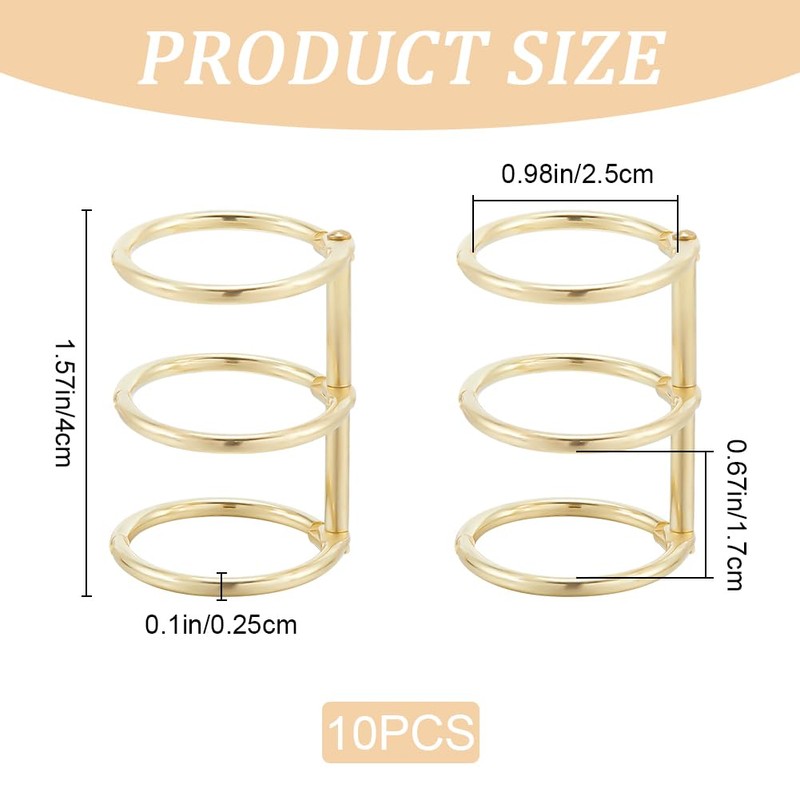 CRASPIRE 10Pcs 3 Rings Metal Loose Leaf Binders Book Rings