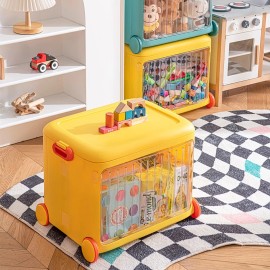 Dusky Shark Yellow Kids Toy Organizer Cart – Collapsible Storage Bin with Wheels