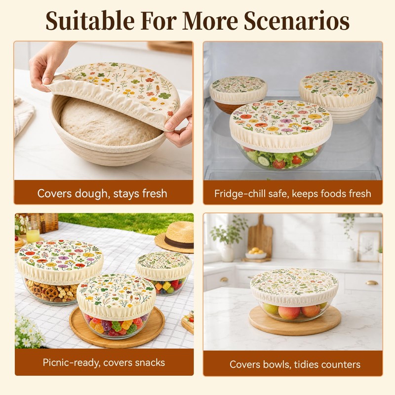 3 Pcs Reusable Beeswax Bowl Covers for Bread Proofing, 100%