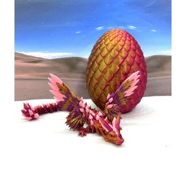 Crystal Winged Dragon with Dragon Egg, 3D Printed Articulated Dragon with Wings, Red Purple Gold Pink Winged Dragon, Fidget ADHD Autism Toy CW001-RPGGD