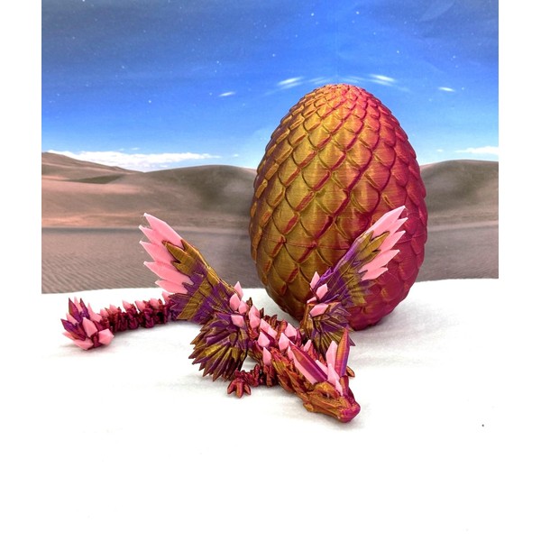 Crystal Winged Dragon with Dragon Egg, 3D Printed Articulated Dragon