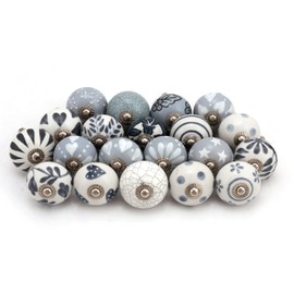 FOLK CRAFT Assorted Cabinet Knobs - Set of 30 Pcs - Grey Ceramic Drawer Pull Handle Kitchen Cupboard Wardrobe Knob Boho Room Decorative Furniture Hardware