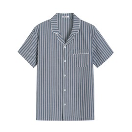 Latuza Men's Button Down Pajama Top 2 Pack Cotton Sleep Shirt L BlueStripe CharcoalStripe