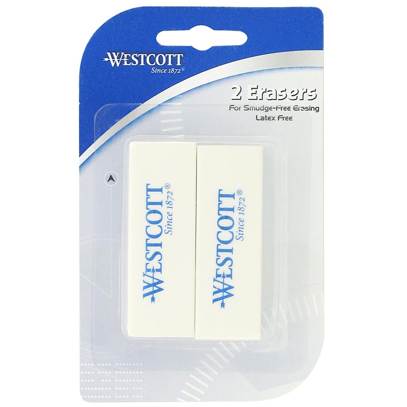 Westcott Eraser 2-Pack, White, Standard, 14610