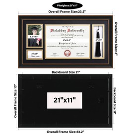 VIOLABBEY Black Diploma Frame with Tassel Holder for 8.5x11 Certificates Document and 4x6 Graduation Pictures, College Degree Frame for Wall Mounted (Black Gold Double Mat)
