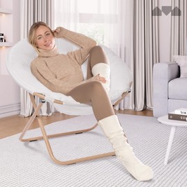 Milliard Cozy Chair/Velour Saucer Accent Chair for Bedroom/X-Large (White/Wood-Tone)