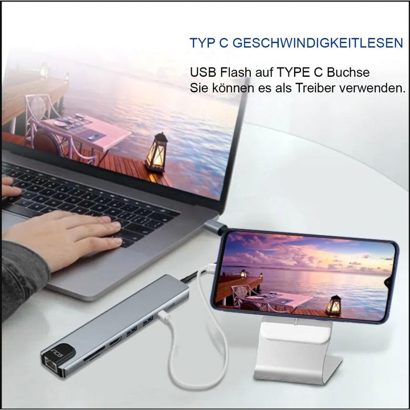 USB-C Hub 9-in-1 inca ITPC-7T - HDMI 4K, Gigabit LAN,