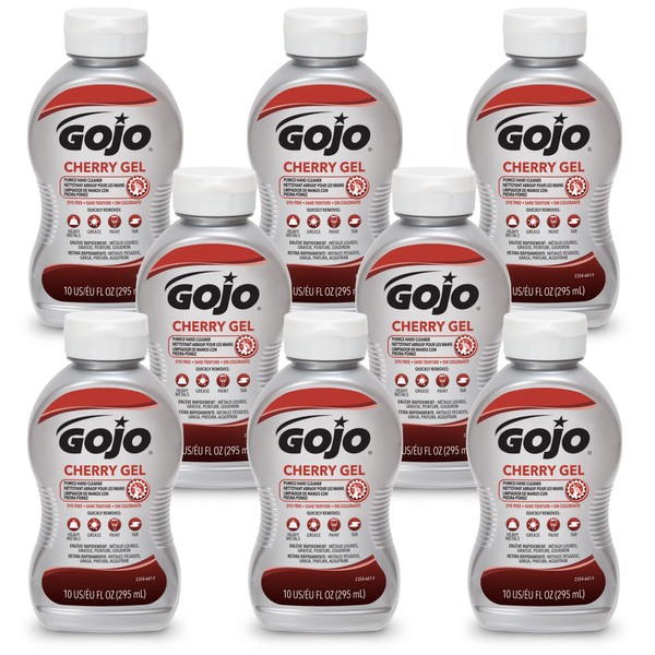 GOJO Cherry Gel Pumice Hand Cleaner, Cherry Fragrance, 10 fl oz Flip-Cap Squeeze Bottle (Pack of 8) - 2354-08