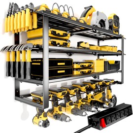 Spampur 420LB Capacity Power Tool Organizer with Charging Station & 6 Outlets | Quick Assembly 4-Layer Heavy Duty Rack for Drills & Batteries | Ultimate Garage Storage & Christmas Gift for Men