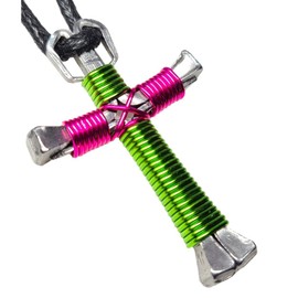 Lime & Hot Pink Horseshoe Nail Cross Necklace