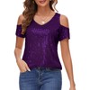BILIKE JOMEX Womens Sparkly Sequin Top V Neck Cold Shoulder