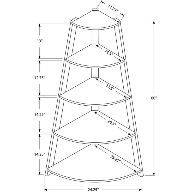 Monarch Specialties Dark Corner Accent Etagere Bookcase, 60", Taupe