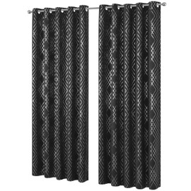 Olivia Rocco Geo Sparkle Blackout Curtains Soft Thermal Insulated Ring Top Eyelet Curtain Geometric Pattern for Living Room Bedroom Drapes Window 2 Panels Home Decor, Black 90x90