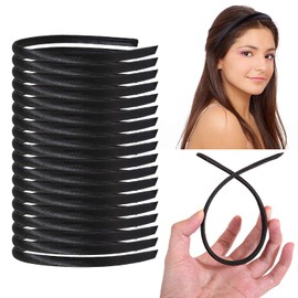 WJYX BOWS 50pcs/set Black Satin Headband Solid Fashion Hairband Non-Slip Plain Hair Bands with No Teeth Bright Fabric DIY Craft Hair Hoop for Children Girls