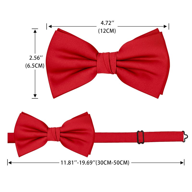 BEWDIO Adjustable Red Bow Ties for Men, Solid Color Pre-Tied