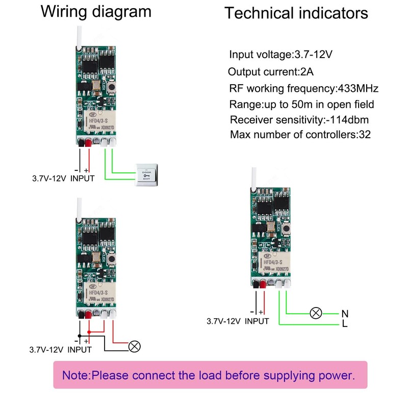 Meskliu 12v Mini Wireless Switch,Dry Contact RF Switch,DC 3.7V/5V/12V 2A