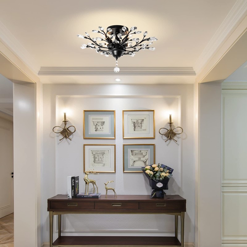 Ganeed Crystal Chandeliers,Vintage K9 Clear LED Ceiling Lighting,Edison Pendant Light