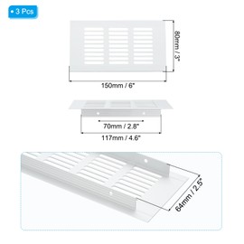 PATIKIL 6 x 3 Inch Door Air Vent Cover, 3 Pcs Heavy Duty Aluminum Grille Ventilation Cover Louvered with Mounting Screws for Cabinet Wardrobe Door, Silver