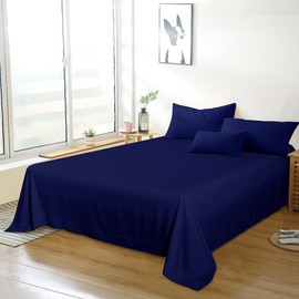 Bedding King Flat Sheet - Soft Brushed Microfiber, Shrinkage and Fade Resistant Top Sheet - Easy Care - 1 Flat Sheet Only, Navy Blue