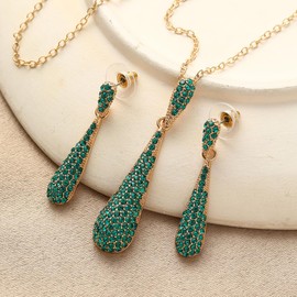 YINLI Full Crystal Rhinestone Gem Tear Drop Pendant Necklace Earrings Jewelry Sets, middle, Rhinestone, Crystal