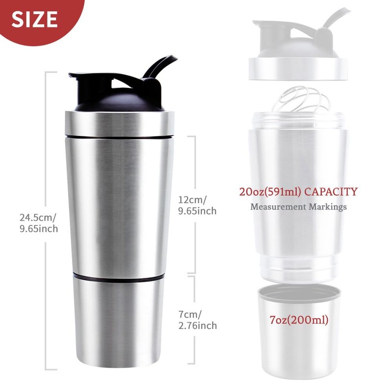 VALESKA Stainless Steel Protein Shaker Bottle, 27.0 Fl Oz, Insulated,