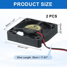 sourcing map 2 Pcs 3D Printer 5010 Cooling Fan, 12V 4928RPM 50 x 50 x 10 mm Hydraulic Bearing XH2.54 Extruder Cooling Fan with 30cm Cable 2 Pin Terminal for 3D Printer
