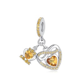 TIZU 925 Sterling Silver Birthstone Charms for Bracelets and Necklaces, Infinity Heart with Crown Bracelet, Bead Charm Jewellery Gifts for Women, Girls, Birthday, Mother's Day, Cubic Zirconia, Citrine