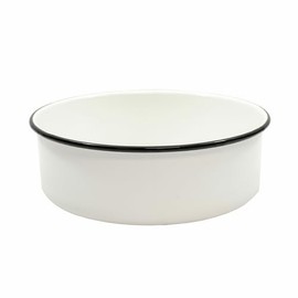 TableCraft 80017 Enamelware Collection Serving Tray, 4-1/4" qt., 10-1/8" Dia. x 3-1/2", Round, Dishwasher Safe, vitreous Porcelain Enamel Coated Steel, Creamy White with Black Rim, 4 Each per case