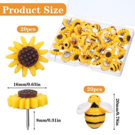 40 Pcs Sunflower Bee Push Pin Resin Flowers Bees Decorative Thumb Tacks with Box Push Pins Cork Board PushPins Thumbtacks for Bulletin Board Photos Wall Pin Home Office Decors Office Supplies